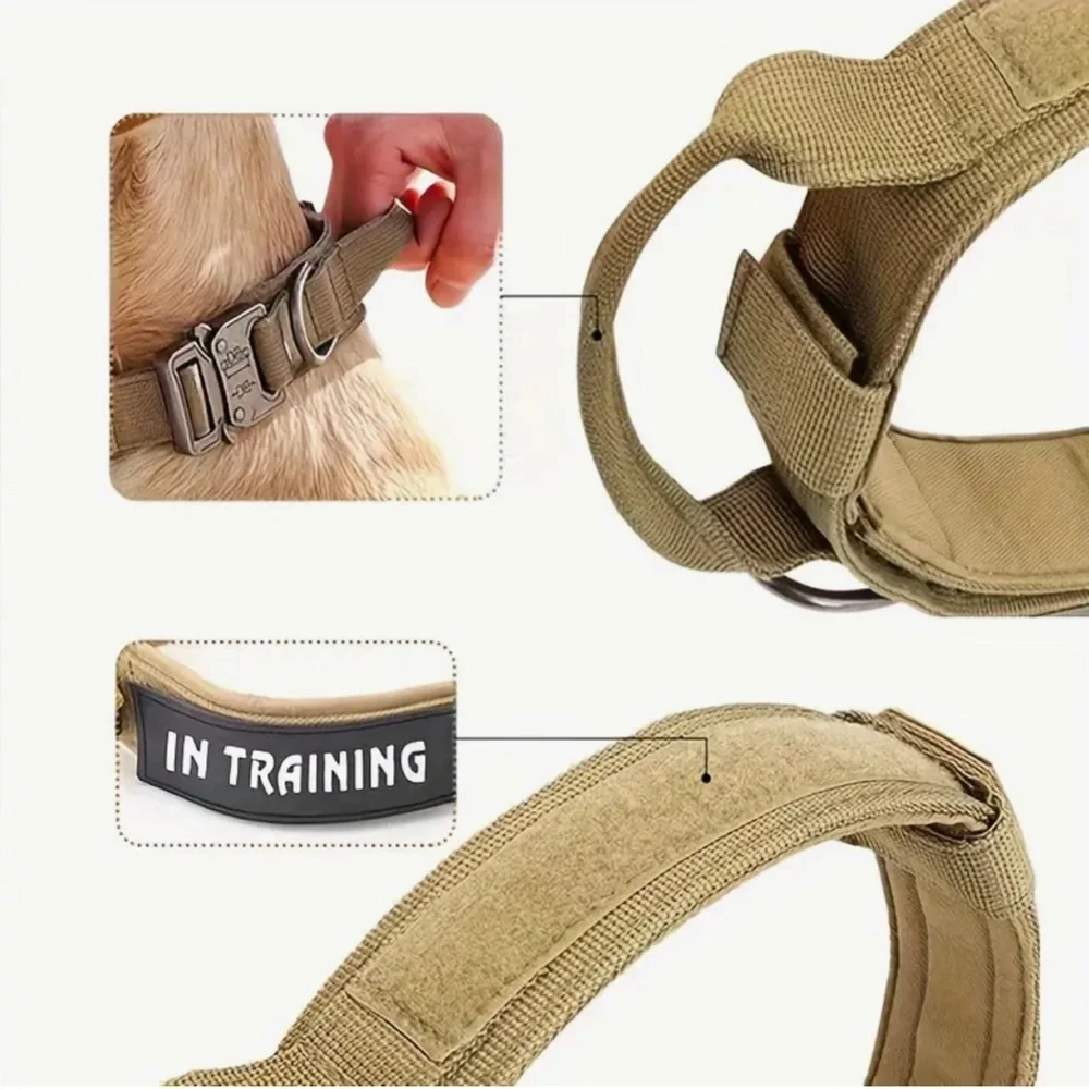Tactical Khaki Dog Collar with Metal Buckle